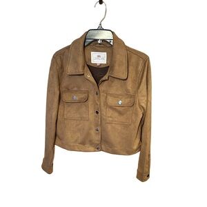 1 Sunset Lane Cropped Faux Suede Jacket, Size Medium